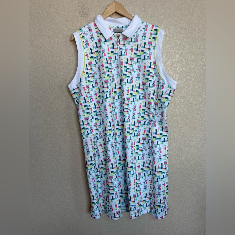 PGA TOUR Women’s Sleeveless Golf Dress XXL White Multi‎ Print Zip Front Spring